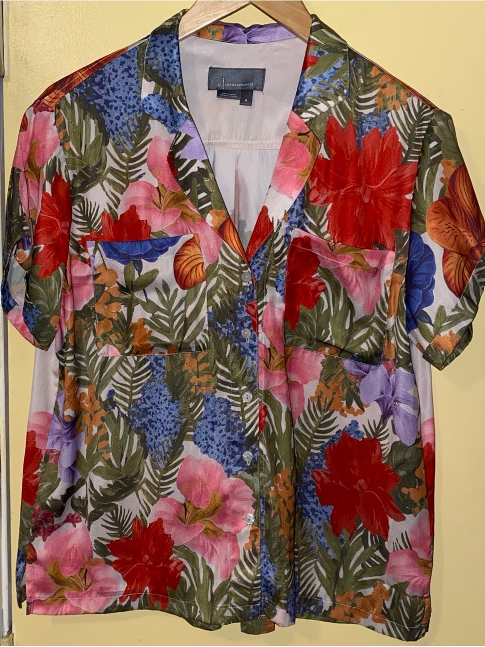 Anthropologie Floral Classic Surf Button Up Shirt Women's Size Medium